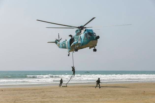 February 23, 2025, Konarak, Sistan And Baluchestan, Iran: The amphibious operation, along with beaching and coastal defense activities, conduct by Navy rangers with the assistance of a Navy frigate and the armored units of the Islamic Republic of Iran Army s Ground Forces in the third maritime zone of Konarak in the Persian Gulf. An amphibious operation refers to a coordinated attack from the sea, performed by naval and land forces deploying from ships, aimed at striking the enemy s shoreline and culminating in troops landing on those shores. Konarak Iran - ZUMAi98_ 20250223_zih_i98_075 Copyright: xIranianxArmyxOfficex