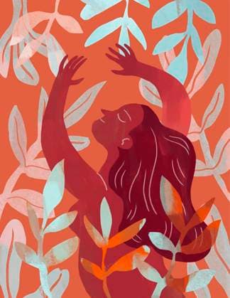 Creative Highlights Symbolfotos Illustration of a happy person enjoying nature among leaves representing wellness and wellbeing, IAUF00113