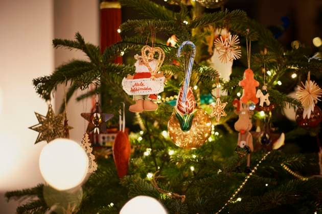 Christmas tree decorated with various ornaments at home property released, PWF01187