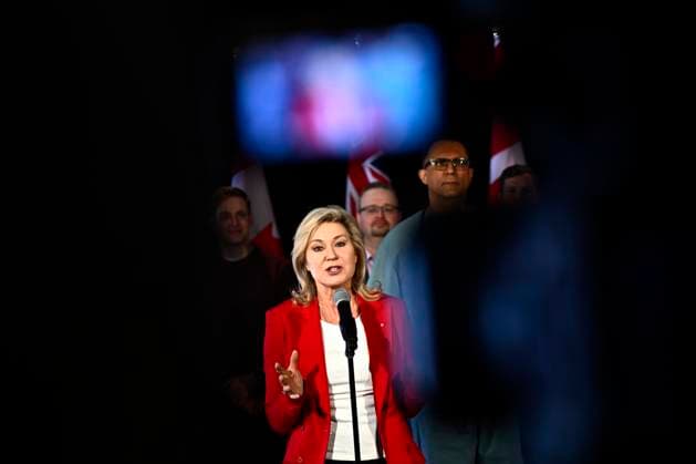February 24, 2025, Ottawa, On, Canada: Ontario Liberal Leader Bonnie Crombie speaks at a campaign event in Ottawa, on Monday, Feb. 24, 2025. Ottawa Canada  - ZUMAc35_ 20250224_zaf_c35_045 Copyright: xJustinxTangx