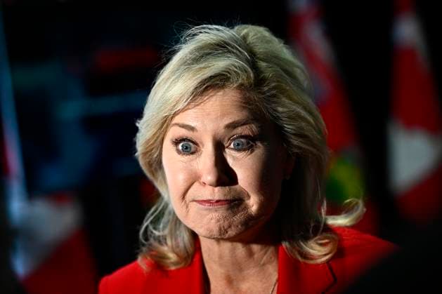 February 24, 2025, Ottawa, On, Canada: Ontario Liberal Leader Bonnie Crombie takes questions from journalists after speaking at a campaign event in Ottawa, on Monday, Feb. 24, 2025. Ottawa Canada  - ZUMAc35_ 20250224_zaf_c35_046 Copyright: xJustinxTangx