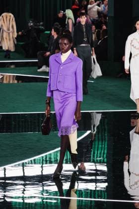 MFW - Gucci Runway Model walks for Gucci show during Milan Fashion Week in Milan, Italy on February 25, 2025. Photo by Alessandro Bremec IPA ABACAPRESS.COM Milan Italy  Copyright: xIPA ABACAx