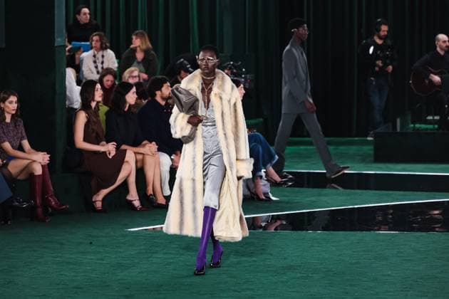 MFW - Gucci Runway Model walks for Gucci show during Milan Fashion Week in Milan, Italy on February 25, 2025. Photo by Alessandro Bremec IPA ABACAPRESS.COM Milan Italy  Copyright: xIPA ABACAx