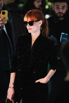 Milan, Milan Women s Fashion Week: Fall Winter 2025 - Gucci Fashion Show - Front Row Guests Milan, Milan Women s Fashion Week: Fall Winter 2025 - Women s Fashion, Fall Winter 2025 - Gucci Fashion Show - Guests. In the photo: Jessica Chastain (Actress) Milan Italy  Copyright: xIPA ABACAx