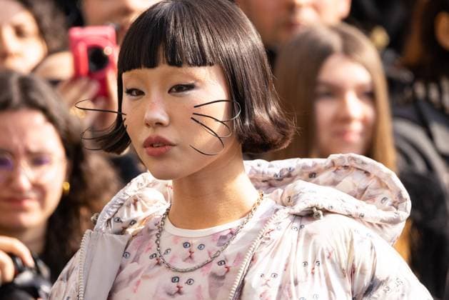 News - Diesel - Arrives - Milan Fashion Week - Womenswear Fall Winter 2025 2026 Lin Lin (with cat whiskers) is seen at the Diesel fashion show during the Milan Fashion Week - Womenswear Fall Winter 2025 2026 on February 26, 2025 in Milan, Italy. Photo: Cinzia Camela. MILAN Allianz Cloud Italy Copyright: xCinziaxCamelax xLiveMediax LPN_1752839