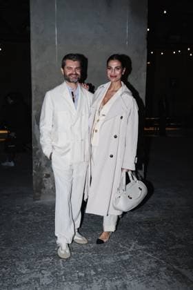 Milan, Milan Women s Fashion Week: Fall Winter 2025 - Women s Fashion, Fall Winter 2025 - Antonio Marras Fashion Show - Front Row Guests. In the photo: Enrico Bartolini (Chef and entrepreneur) Roberta Morise (Showgirl)  Copyright: xAlessandroxBremecx xipa-agency.netx xx IPA_Agency_IPA54627060