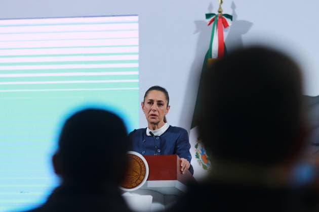 Mexico s President, Claudia Sheinbaum Pardo speaking during a briefing conference about the National Road Infrastructure Program and the reform against nepotism and no reelection held at the National Palace. on February 26, 2025 in Mexico City, Mexico. Mexico City Mexico - ZUMAe321 20250226_zia_e321_003 Copyright: xCarlosxSantiagox