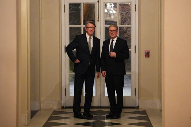UK Prime Minister Keir Starmer Travels To Washington British Prime Minister Keir Starmer (R) talks with Britain s ambassador to the United States Peter Mandelson during a welcome reception at the ambassador s residence on February 26, 2025 in Washington, DC. British Prime Minister Keir Starmer is on his first visit to Washington since US President Donald Trump returned to the White House. Starmer s trip comes shortly after he announced an increase in UK defence spending, ostensibly as a signal to Trump that the UK is prepared to bolster Europe s security, and as he aims to broker a fair peace deal for Ukraine amid Trump s warming relations with Russia. NO UK USE FOR 48 HOURS, Credit:Avalon.red Avalon United States, DC, Washington  Copyright: xAvalon.redx xAvalonx 0969589833