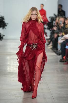 Milan, Italy: Milan, Milan Women s Fashion Week: Fall Winter 2025 26 - Women s Fashion, Fall Winter 2025 26 - Blumarine fashion show - catwalk in the photo: Model Milan Italy  - ZUMAp169 20250227_zea_p169_439 Copyright: xRiccardoxGIordanox