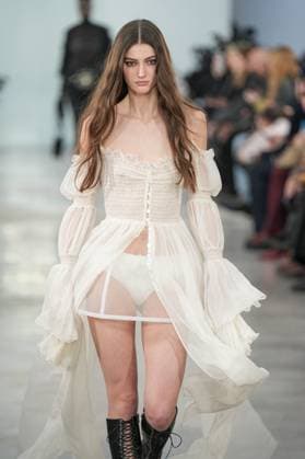 Milan, Italy: Milan, Milan Women s Fashion Week: Fall Winter 2025 26 - Women s Fashion, Fall Winter 2025 26 - Blumarine fashion show - catwalk in the photo: Model Milan Italy  - ZUMAp169 20250227_zea_p169_472 Copyright: xRiccardoxGIordanox