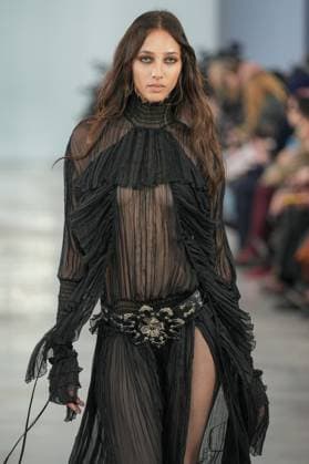 Milan, Italy: Milan, Milan Women s Fashion Week: Fall Winter 2025 26 - Women s Fashion, Fall Winter 2025 26 - Blumarine fashion show - catwalk in the photo: Model Milan Italy  - ZUMAp169 20250227_zea_p169_477 Copyright: xRiccardoxGIordanox