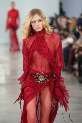 Milan, Italy: Milan, Milan Women s Fashion Week: Fall Winter 2025 26 - Women s Fashion, Fall Winter 2025 26 - Blumarine fashion show - catwalk in the photo: Model Milan Italy  - ZUMAp169 20250227_zea_p169_433 Copyright: xRiccardoxGIordanox