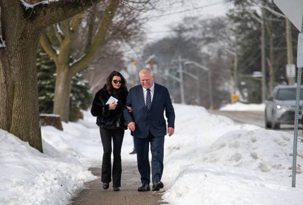 February 27, 2025, Etobicoke, On, Canada: Progressive Conservative Doug Ford and his wife Karla Ford arrive to cast their votes in the Ontario provincial election, at Westmount Junior School in Etobicoke, Ont., on Thursday, Feb. 27, 2025. Etobicoke Canada  - ZUMAc35_ 20250227_zaf_c35_006 Copyright: xLauraxProctorx