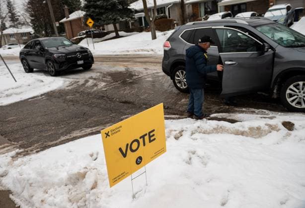 February 27, 2025, Etobicoke, On, Canada: A person leaves after voting in the Ontario provincial election at Westmount Junior School in Etobicoke, Ont., on Thursday, February 27, 2025. Etobicoke Canada  - ZUMAc35_ 20250227_zaf_c35_027 Copyright: xLauraxProctorx