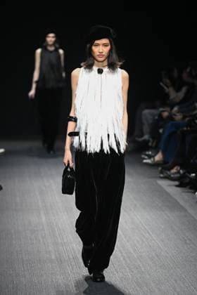 Milan, Milan Women s Fashion Week: Fall Winter 2025 - Emporio Armani Fashion Show - model Milan, Milan Women s Fashion Week: Fall Winter 2025 - Women s Fashion, Fall Winter 2025.- Emporio Armani fashion show - guests in the photo: model MILAN Italy  Copyright: xIPA ABACAx