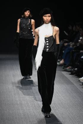 Milan, Milan Women s Fashion Week: Fall Winter 2025 - Emporio Armani Fashion Show - model Milan, Milan Women s Fashion Week: Fall Winter 2025 - Women s Fashion, Fall Winter 2025.- Emporio Armani fashion show - guests in the photo: model MILAN Italy  Copyright: xIPA ABACAx