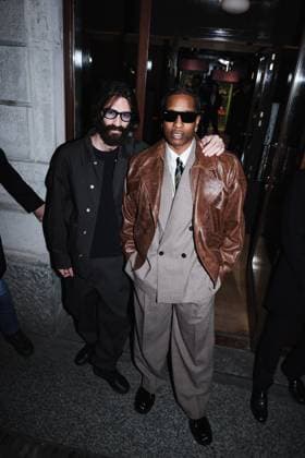 Milan, Italy: Milan, Milan Women s Fashion Week: Fall Winter 2025 - Women s Fashion, Fall Winter 2025 - RayBan Party - Arrivals. In the photo: ASAP Rocky (American rapper and first Creative Director of Ray-Ban), Leonardo Maria Del Vecchio (Founder and Chairman of Luxottica and Executive Chairman of EssilorLuxottica) Milan Italy  - ZUMAp169 20250227_zea_p169_1365 Copyright: xAlessandroxBremecx