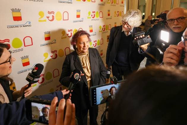 February 28, 2025, Napoli, Campania, Italia: Naples 28 02 2025 at the San Carlo theater the press conference was held to kick off the celebrations for the 2500 years of history of the city of Naples..A year of events, exhibitions, shows and cultural initiatives that will pay homage to the rich historical, artistic, scientific and identity heritage of Neapolis..In the photo: the Mayor of Naples Gaetano Manfredi and the Councilor for Tourism of the Municipality of Naples Teresa Armato and Laura Valente artistic director Napoli Italia - ZUMAs236 20250228_aap_s236_001 Copyright: xFabioxSassox