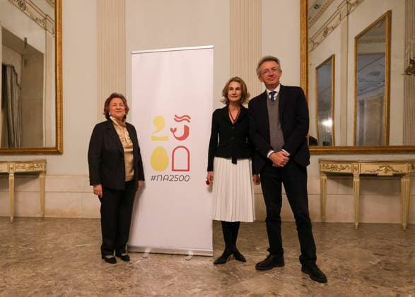 February 28, 2025, Napoli, Campania, Italia: Naples 28 02 2025 at the San Carlo theater the press conference was held to kick off the celebrations for the 2500 years of history of the city of Naples..A year of events, exhibitions, shows and cultural initiatives that will pay homage to the rich historical, artistic, scientific and identity heritage of Neapolis..In the photo: the Mayor of Naples Gaetano Manfredi and the Councilor for Tourism of the Municipality of Naples Teresa Armato and Laura Valente artistic director Napoli Italia - ZUMAs236 20250228_aap_s236_003 Copyright: xFabioxSassox