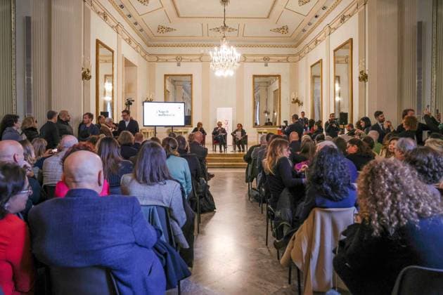 February 28, 2025, Napoli, Campania, Italia: Naples 28 02 2025 at the San Carlo theater the press conference was held to kick off the celebrations for the 2500 years of history of the city of Naples..A year of events, exhibitions, shows and cultural initiatives that will pay homage to the rich historical, artistic, scientific and identity heritage of Neapolis..In the photo: the Mayor of Naples Gaetano Manfredi and the Councilor for Tourism of the Municipality of Naples Teresa Armato and Laura Valente artistic director Napoli Italia - ZUMAs236 20250228_aap_s236_007 Copyright: xFabioxSassox