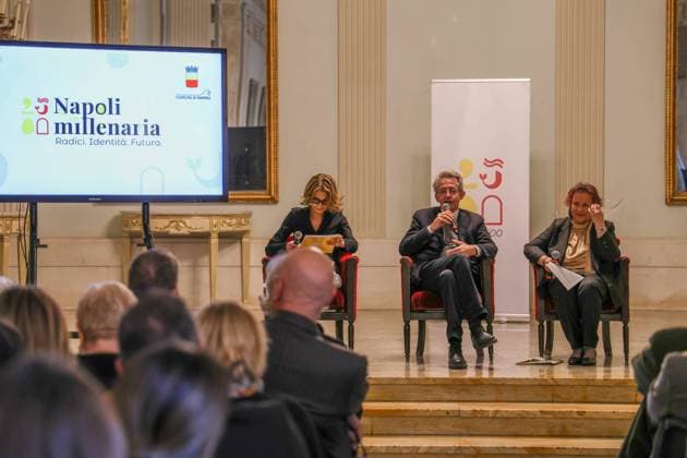 February 28, 2025, Napoli, Campania, Italia: Naples 28 02 2025 at the San Carlo theater the press conference was held to kick off the celebrations for the 2500 years of history of the city of Naples..A year of events, exhibitions, shows and cultural initiatives that will pay homage to the rich historical, artistic, scientific and identity heritage of Neapolis..In the photo: the Mayor of Naples Gaetano Manfredi and the Councilor for Tourism of the Municipality of Naples Teresa Armato and Laura Valente artistic director Napoli Italia - ZUMAs236 20250228_aap_s236_037 Copyright: xFabioxSassox