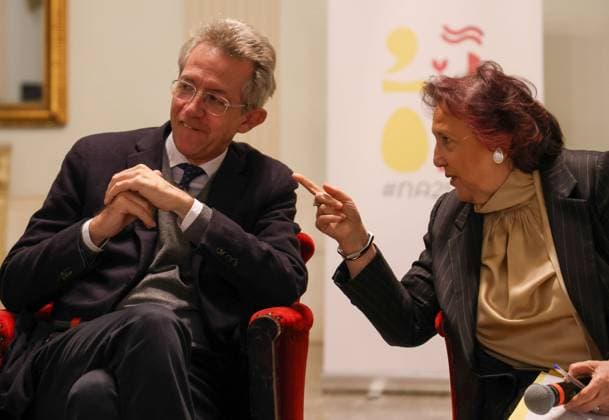 February 28, 2025, Napoli, Campania, Italia: Naples 28 02 2025 at the San Carlo theater the press conference was held to kick off the celebrations for the 2500 years of history of the city of Naples..A year of events, exhibitions, shows and cultural initiatives that will pay homage to the rich historical, artistic, scientific and identity heritage of Neapolis..In the photo: the Mayor of Naples Gaetano Manfredi and the Councilor for Tourism of the Municipality of Naples Teresa Armato and Laura Valente artistic director Napoli Italia - ZUMAs236 20250228_aap_s236_041 Copyright: xFabioxSassox