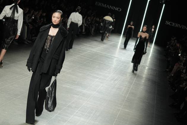 Milan, Italy: Milan, Milan Women s Fashion Week: Fall Winter 2025 26 - Women s Fashion, Fall Winter 2025 26 - Ermanno Scervino fashion show - fashion show in the photo: Model Milan Italy  - ZUMAp169 20250301_zea_p169_312 Copyright: xRiccardoxGIordanox