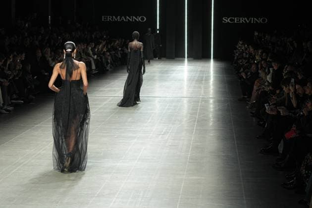 Milan, Italy: Milan, Milan Women s Fashion Week: Fall Winter 2025 26 - Women s Fashion, Fall Winter 2025 26 - Ermanno Scervino fashion show - fashion show in the photo: Model Milan Italy  - ZUMAp169 20250301_zea_p169_335 Copyright: xRiccardoxGIordanox