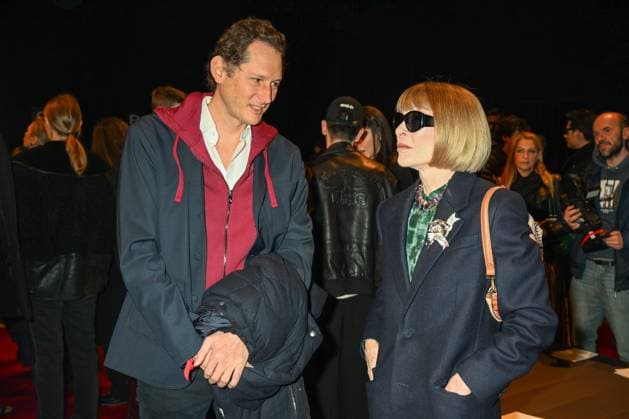 Milan, Italy: Milan, Milan Women s Fashion Week: Fall Winter 2025 - Women s Fashion, Fall Winter 2025.- Ferrari fashion show - catwalk. in the photo: John Elkann and Anna Wintour Milan Italy  - ZUMAp169 20250301_zea_p169_366 Copyright: xSimonaxChiocciax