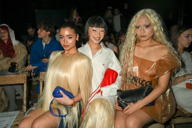 Milan, Milan Women s Fashion Week: Fall Winter 2025 - Women s Fashion, Fall Winter 2025.- Fiorucci fashion show - guests. in the photo: Polly, Pamy Lin Lin, Kicki Yang Zhang  Copyright: xSimonaxChiocciax xipa-agency.netx xSimonaxChiocciax IPA_Agency_IPA54766596