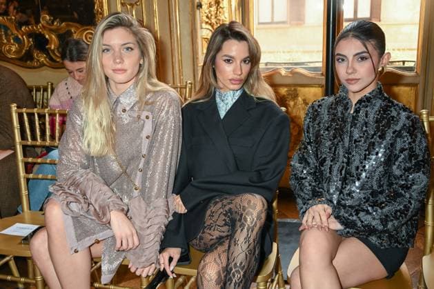 Milan, Milan Women s Fashion Week: Fall Winter 2025 - Women s Fashion, Fall Winter 2025.- Hui fashion show - guests. in the photo: Anita Olivieri, Gaia Sgaglia, Denise Rizzi  Copyright: xSimonaxChiocciax xipa-agency.netx xSimonaxChiocciax IPA_Agency_IPA54785075