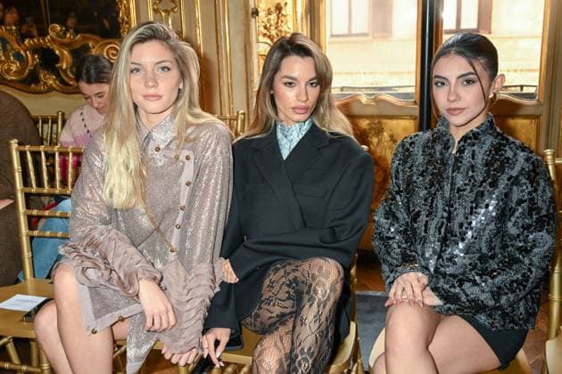Milan, Milan Women s Fashion Week: Fall Winter 2025 - Hui Fashion Show - Guests Milan, Milan Women s Fashion Week: Fall Winter 2025 - Women s Fashion, Fall Winter 2025.- Hui fashion show - guests. in the photo: Anita Olivieri, Gaia Sgaglia, Denise Rizzi MILAN Italy  Copyright: xIPA ABACAx