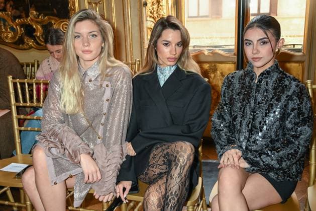 Milan, Milan Women s Fashion Week: Fall Winter 2025 - Hui Fashion Show - Guests Milan, Milan Women s Fashion Week: Fall Winter 2025 - Women s Fashion, Fall Winter 2025.- Hui fashion show - guests. in the photo: Anita Olivieri, Gaia Sgaglia, Denise Rizzi MILAN Italy  Copyright: xIPA ABACAx