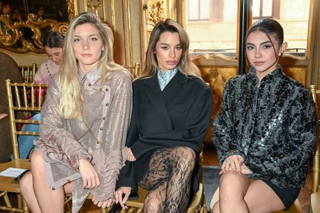 Milan, Italy: Milan, Milan Women s Fashion Week: Fall Winter 2025 - Women s Fashion, Fall Winter 2025.- Hui fashion show - guests. in the photo: Anita Olivieri, Gaia Sgaglia, Denise Rizzi Milan Italy  - ZUMAp169 20250302_zea_p169_277 Copyright: xSimonaxChiocciax