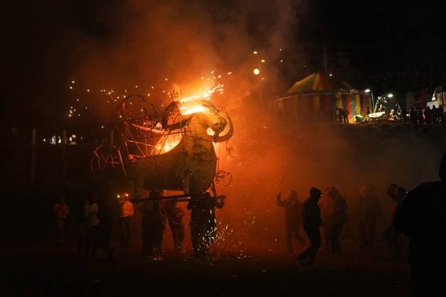 March 2, 2025, San Lorenzo Huitzizilapan, Estado De Mexico, Mexico: Celebration of the carnival of San Lorenzo Huitzizilapan, where the so-called toritos and monumental fireworks are lit to represent the burning of evil. San Lorenzo Huitzizilapan Mexico - ZUMAl178 20250302_znp_l178_018 Copyright: xCristianxLeyvax