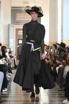 Milan, Milan Women s Fashion Week: Fall Winter 2025 - Fashion Show by. Francesca Liberatore - catwalk Milan, Milan Women s Fashion Week: Fall Winter 2025 - Women s Fashion, Fall Winter 2025.- Francesca Liberatore fashion show - catwalk in the photo: Model MILAN Italy  Copyright: xIPA ABACAx