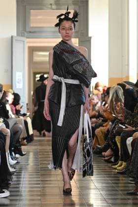 Milan, Milan Women s Fashion Week: Fall Winter 2025 - Fashion Show by. Francesca Liberatore - catwalk Milan, Milan Women s Fashion Week: Fall Winter 2025 - Women s Fashion, Fall Winter 2025.- Francesca Liberatore fashion show - catwalk in the photo: Model MILAN Italy  Copyright: xIPA ABACAx