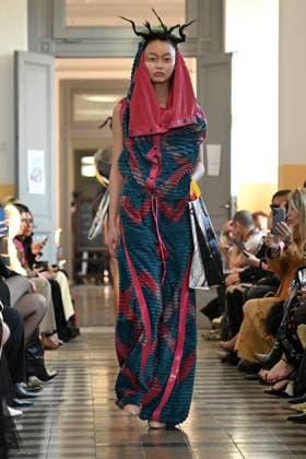 MFW - Francesca Liberatore Runway A model walks the runway at the Francesca Liberatore fashion show during the Milan Fashion Week - Womenswear Fall Winter 2025 2026 on March 2, 2025 in Milan, Italy. Photo by Simona Chioccia IPA ABACAPRESS.COM Milan Italy  Copyright: xChiocciaxSimona IPA ABACAx