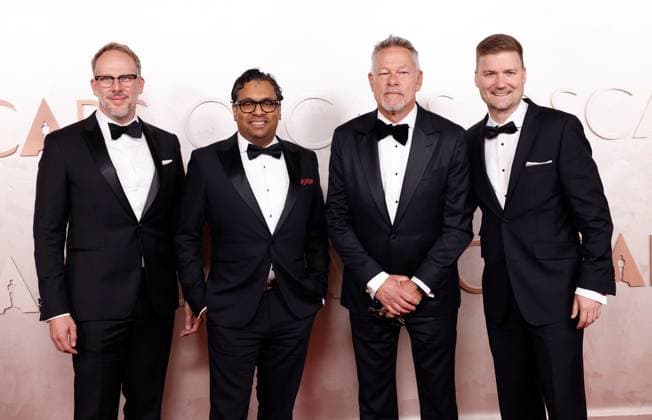 (L-R) Luke Millar, Keith Herft, Peter Stubbs and David Clayton arrive on the red carpet for the 97th Academy Awards in the Hollywood section of Los Angeles on Sunday, March 2, 2025.  LAP20250302725 JOHNxANGELILLO
