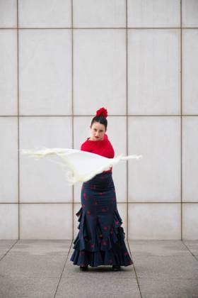 Creative Highlights Symbolfotos Flamenco dancer performing with white shawl in front of white wall Madrid, Community of Madrid, Spain CR_CRVI250227-1662826-01 ,model released, Symbolfoto