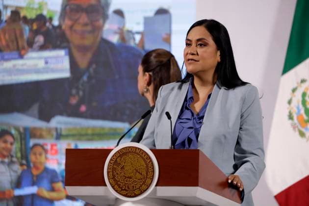 Mexico™s President Claudia Sheinbaum Press Conference Secretary of Welfare, Ariadna Montiel during a briefing conference at National Palace. on March 3, 2025 in Mexico City, Mexico. (Photo by Luis Barron Eyepix Group) Copyright: xLuisxBarron xEyepixxGroupx LB_03032025_145479