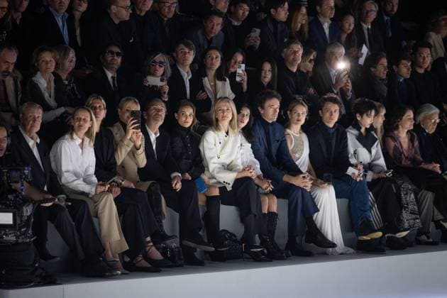 PFW - Dior Front Row Xavier Niel, Nathalie Portman, Delphine Arnault, Antoine Arnault, Delphine Arnault and Jean Arnault during the Dior Fashion show for the Womenswear Ready-to-wear Fall-Winter 2025 2026 collection as part of the Paris Fashion Week, in Paris on March 4, 2025. Photo by Eliot Blondet ABACAPRESS.COM Paris France  Copyright: xBlondetxEliot ABACAx