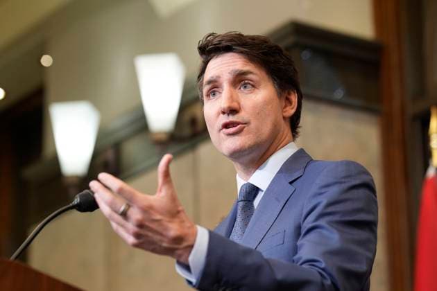 March 4, 2025, Ottawa, Ontario, Canada: Prime Minister JUSTIN TRUDEAU holds a news conference on imposed U.S. tariffs in Ottawa. Tariffs are a very dumb thing to do, Canada s Trudeau tells Trump as stock markets fall. Trudeau tells Canadians the US has launched a trade war against Canada and announces retaliatory tariffs. Ottawa Canada  - ZUMAc35_ 20250304_zaf_c35_020 Copyright: xAdrianxWyldx