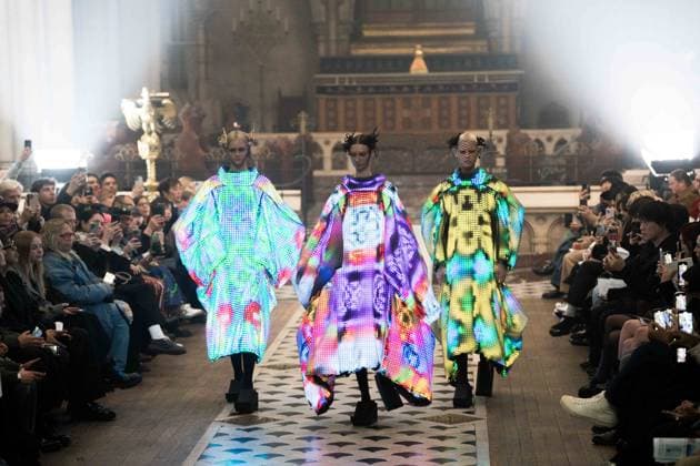 PFW - Anrealage Runway - Paris AJ Models present creations by Anrealage for the Womenswear Ready-to-wear Fall-Winter 2025 2026 collection as part of the Paris Fashion Week, at the American Cathedral in Paris, France on March 4, 2025. Photo by Alexis Jumeau ABACAPRESS.COM Paris France  Copyright: xJumeauxAlexis ABACAx