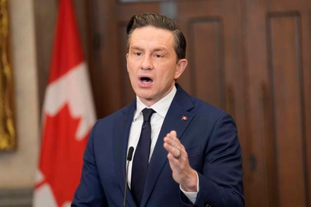March 4, 2025, Ottawa, On, Canada: Conservative Leader Pierre Poilievre holds a news conference in Ottawa on Tuesday, March 4, 2025. Ottawa Canada  - ZUMAc35_ 20250304_zaf_c35_050 Copyright: xAdrianxWyldx