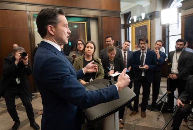 March 4, 2025, Ottawa, On, Canada: Leader of the Conservative Party Pierre Poilievre speaks to reporters in the Foyer of the House of Commons, Tuesday, Mar. 4, 2025 in Ottawa. Ottawa Canada  - ZUMAc35_ 20250304_zaf_c35_057 Copyright: xAdrianxWyldx