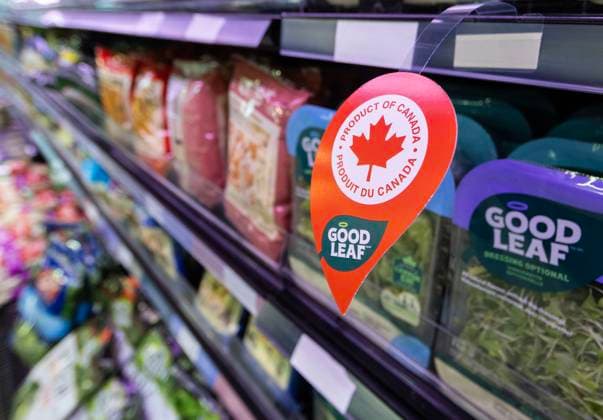 (250304) -- TORONTO, March 4, 2025 -- A PRODUCT OF CANADA sign is seen at a supermarket in Toronto, Ontario, Canada, on March 4, 2025. The Canadian federal government on Tuesday announced a detailed tariff package after Prime Minister Justin Trudeau vowed that Canada will not back down from a fight against the trade war initiated by U.S. President Donald Trump. (Photo by Xinhua) CANADA-ONTARIO-U.S.-COUNTER TARIFF PACKAGE ZouxZheng 