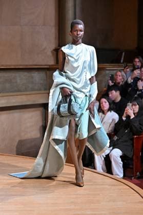 PFW Julie Kegels Runway A model walks the runway during Julie Kegels show during Paris Fashion Week in Paris, France on March 5, 2025. Photo by Julien Reynaud APS-Medias ABACAPRESS.COM Paris France  Copyright: xReynaudxJulien APS-Medias ABACAx