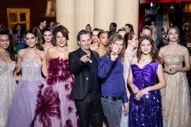 PFW - Christophe Guillarme Runway Delphine Wespiser, Thierry Marsaux and Christophe Guillarme with other models present creations by Christophe Guillarme for the Womenswear Ready-to-wear Fall-Winter 2025 2026 collection as part of the Paris Fashion Week on March 5, 2025 in Paris, France. Photo by Alexis Jumeau ABACAPRESS.COM Paris France  Copyright: xJumeauxAlexis ABACAx