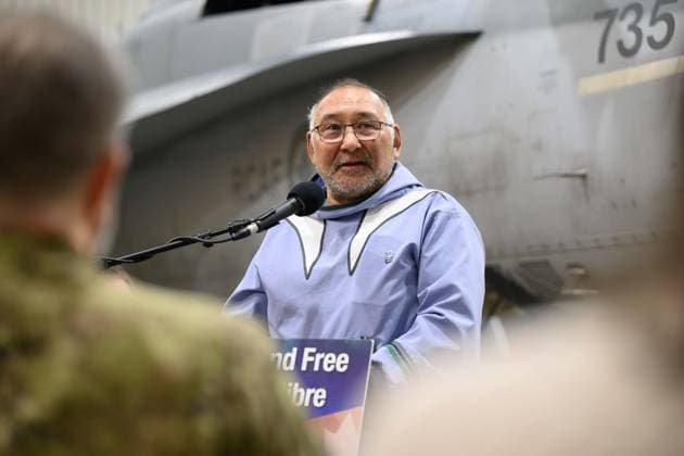 March 6, 2025, Iqaluit, Nu, Canada: Iqaluit Mayor Solomon Awa speaks during an announcement about increasing the Canadian Armed Forces presence and readiness across the Arctic and the North during a press conference in NunavutöÄÃ s capital on Thursday, March 6, 2025. Iqaluit Canada  - ZUMAc35_ 20250306_zaf_c35_026 Copyright: xDustinxPatarx